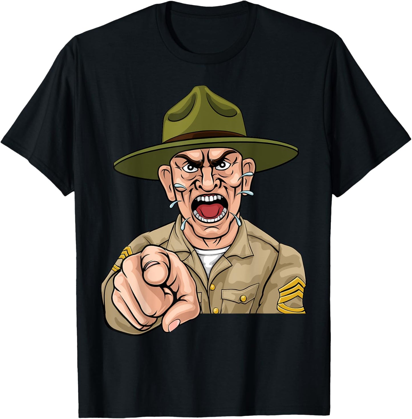 Angry Army Bootcamp Drill Sergeant Cartoon T-Shirt - T-Shirt | Black