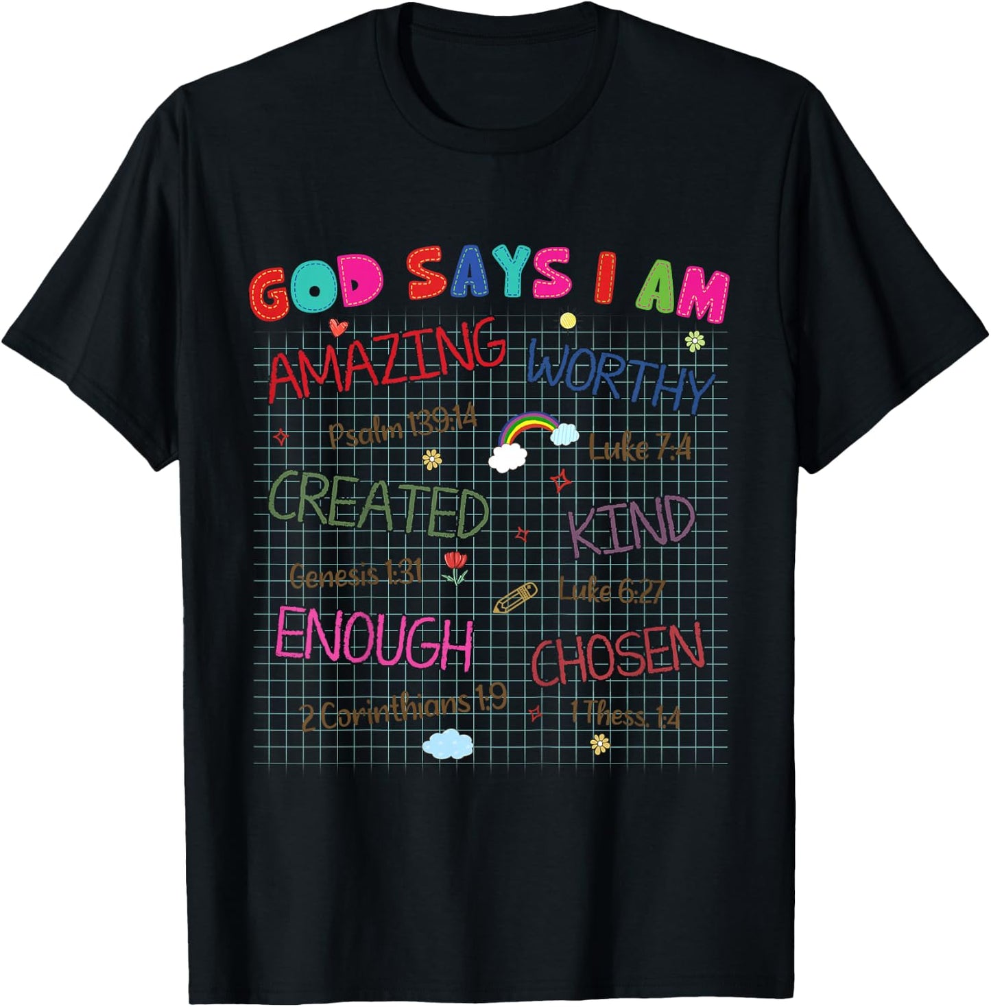 Kids God Says I Am Crayon Drawing Funny Bible Christian Girls T-Shirt - T-Shirt | Black