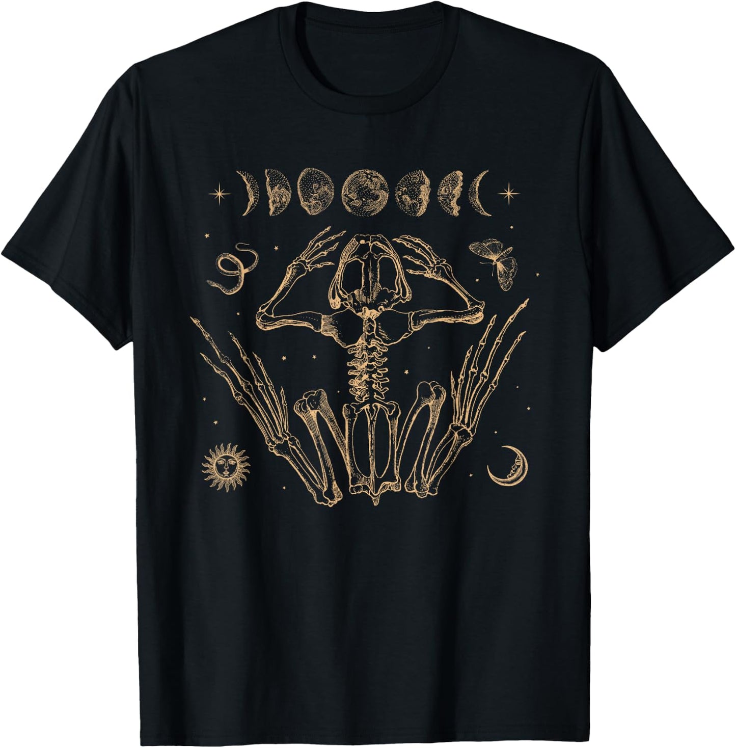 Goblincore Aesthetic Frog Skeleton Goth Dark Academia Grunge T-Shirt - T-Shirt | Black
