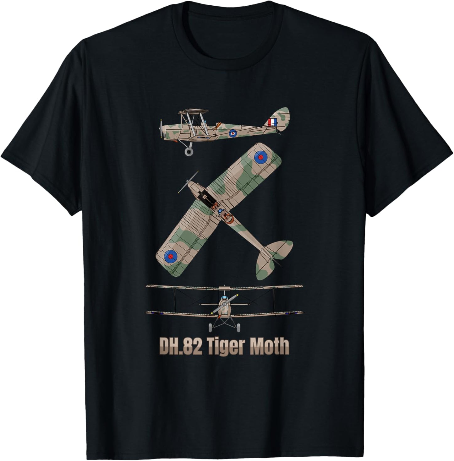 DH 82 Tiger Moth British Biplane Diagram T-Shirt - T-Shirt | Black