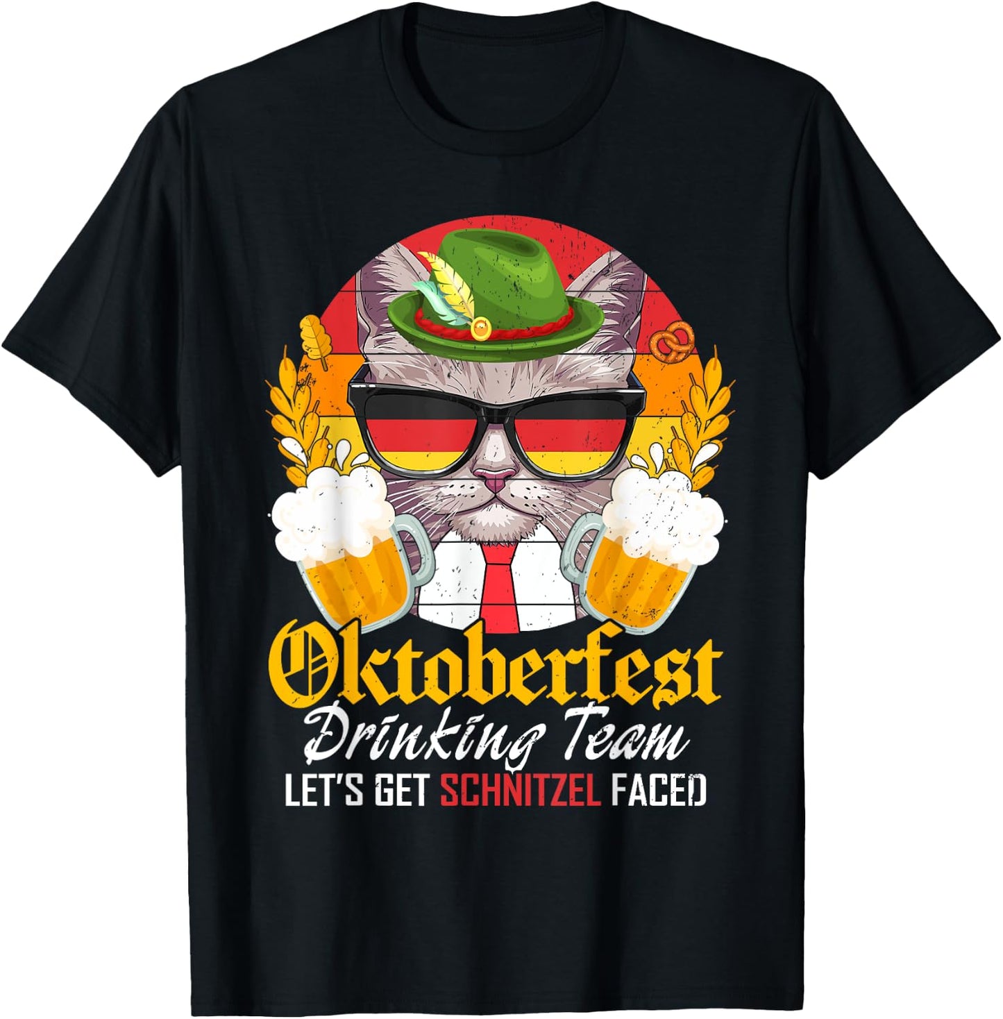 Oktoberfest Drinking Team Let's Get Schnitzel Faced Cat Men T-Shirt - T-Shirt | Black