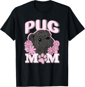 Cute Black Pug Dog Mom Mum Design T-Shirt - T-Shirt | Black