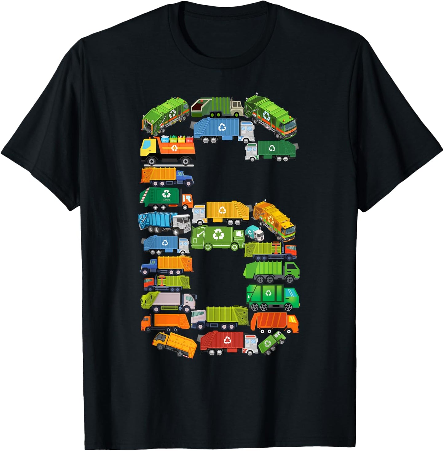 Fun Garbage Truck 6th Birthday Party Six 6 Year Old Boy Kids T-Shirt - T-Shirt | Black
