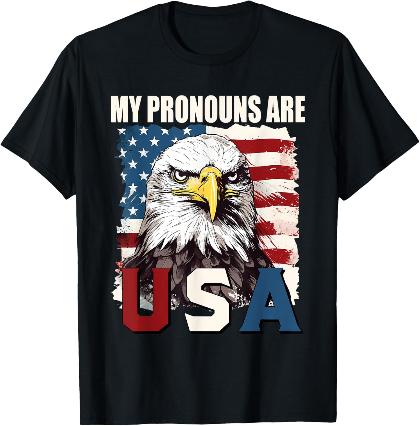 My Pronouns Are USA American Flag Patriotic Eagle Graphic Men T-Shirt - T-Shirt | Black