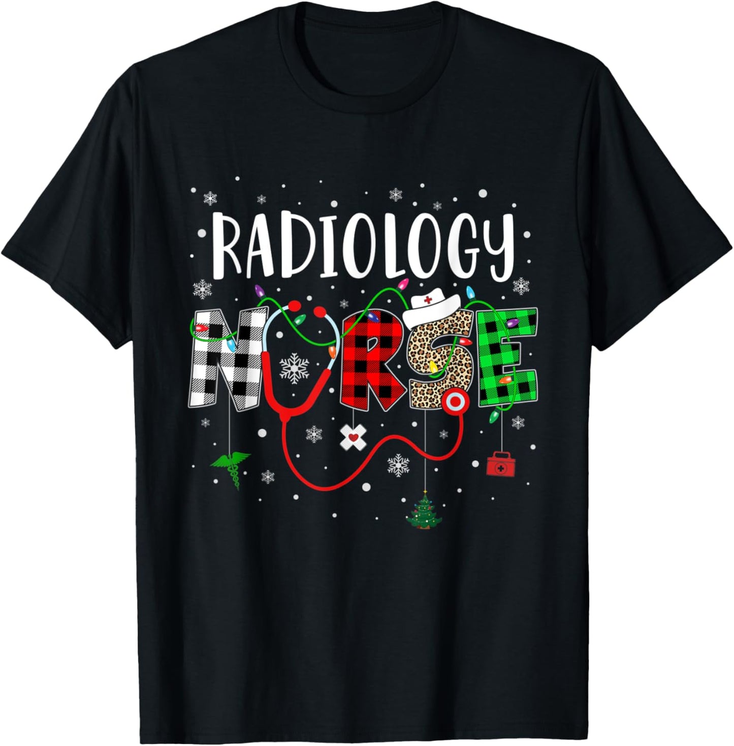 Radiology Nurse Leopard Red Buffalo Plaid Christmas Nurse T-Shirt - T-Shirt | Black