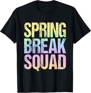 2026 Spring Break Squad Pastel Rainbow Vintage Graphic T-Shirt - T-Shirt | Black
