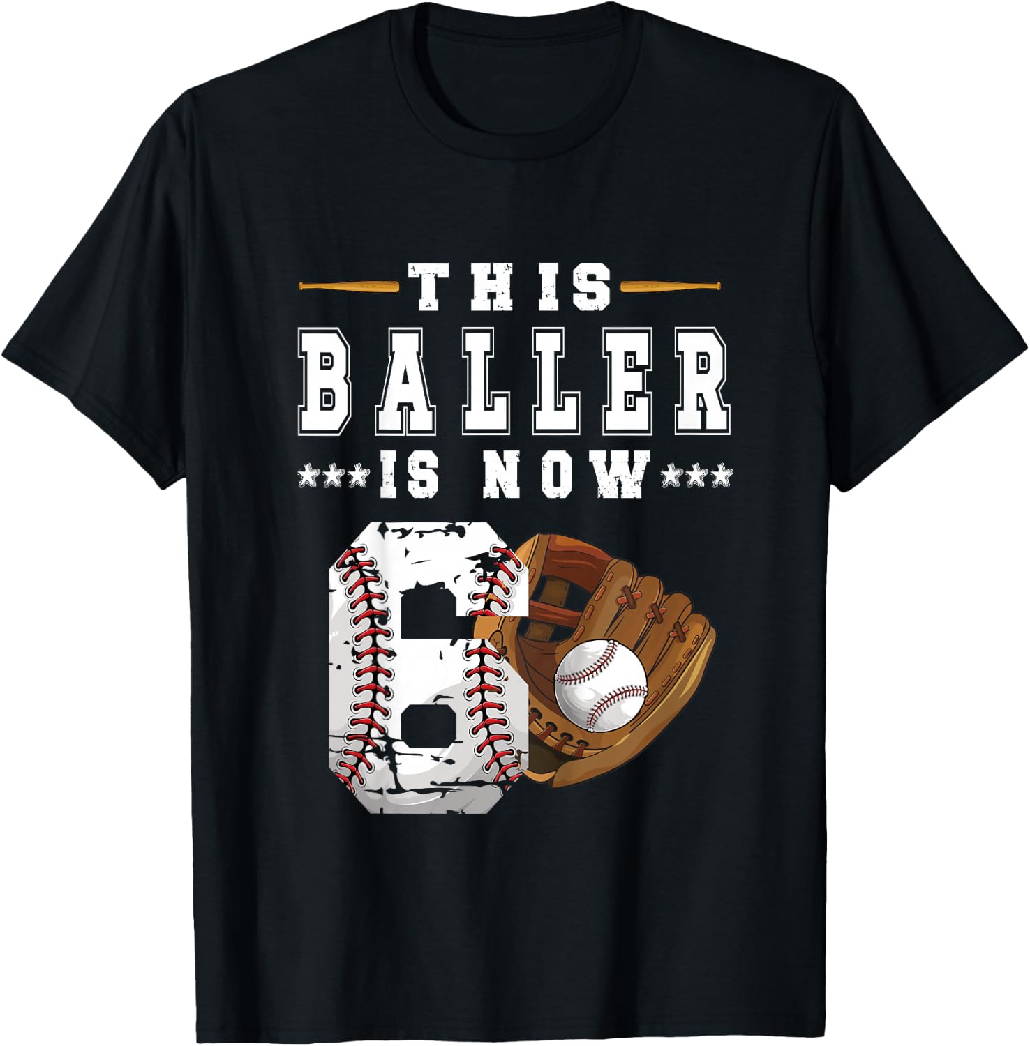 Kids 6th Birthday Baseball Boy Six Year Old Baseball Player T-Shirt - T-Shirt | Black
