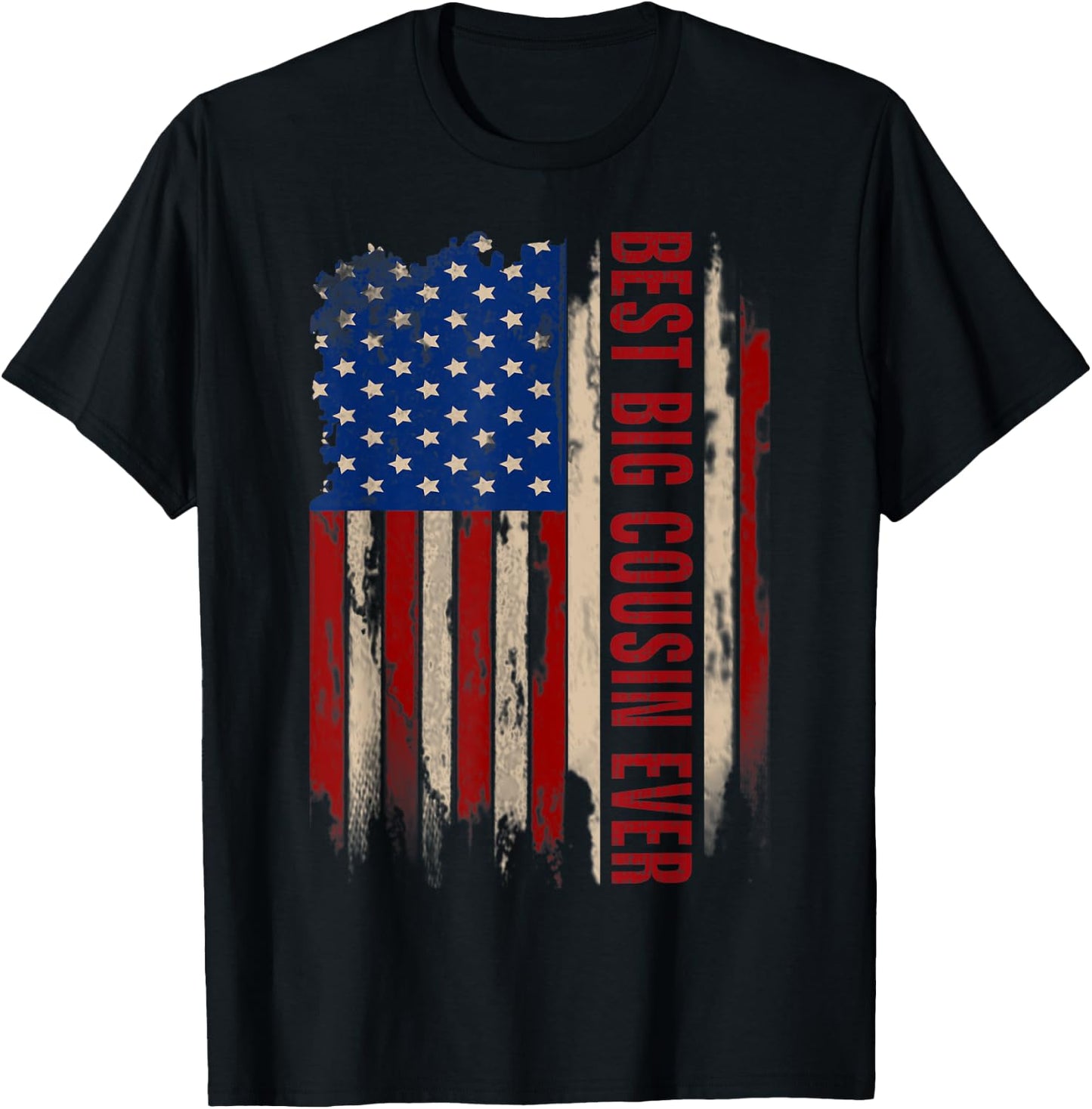Vintage Best Big Cousin Ever American Flag Father's Day Gift Women Kids Men T-Shirt - T-Shirt | Black