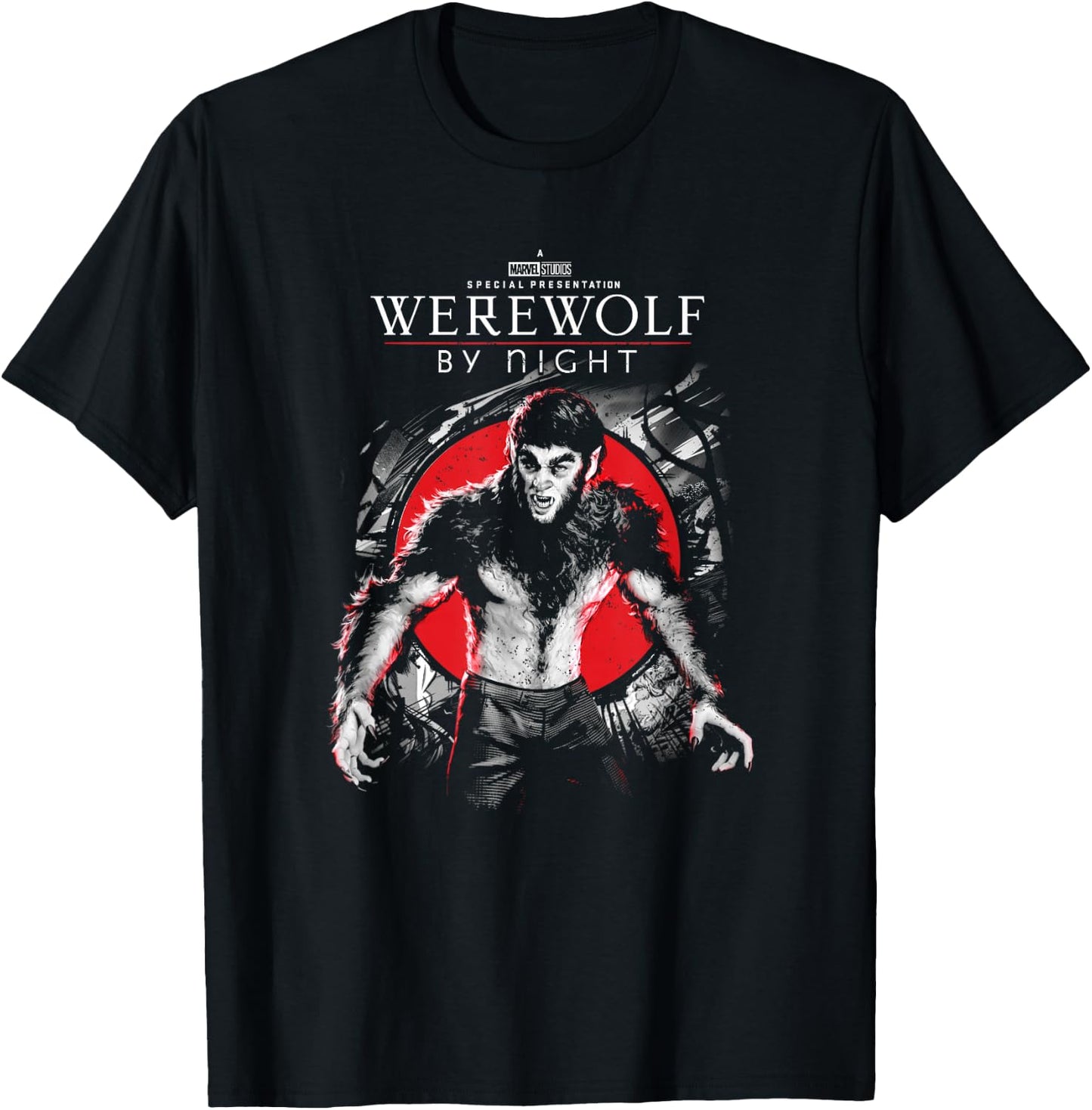 Marvel Werewolf by Night Werewolf Blood Moon Portrait Logo T-Shirt - T-Shirt | Black