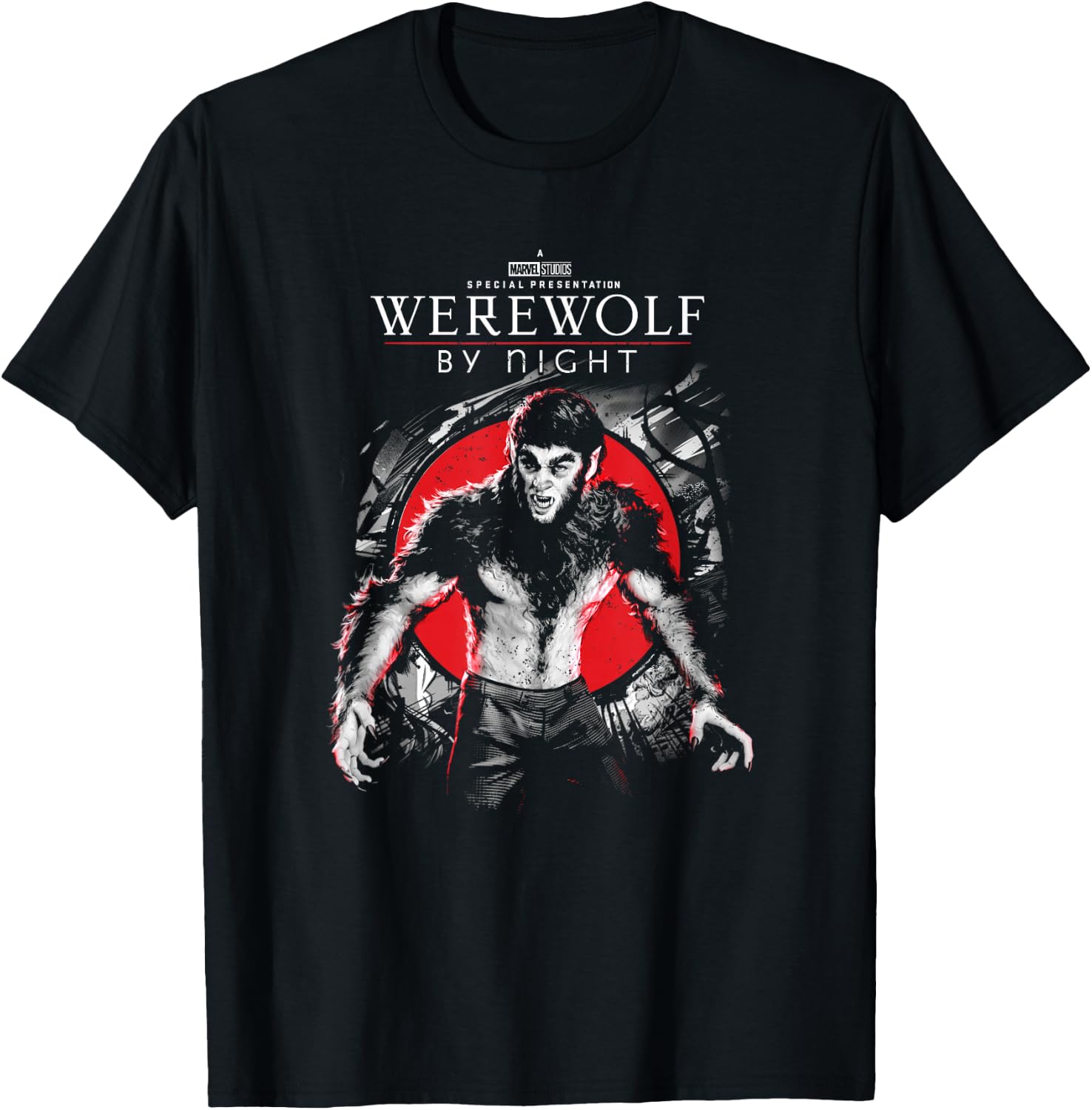 Marvel Werewolf by Night Werewolf Blood Moon Portrait Logo T-Shirt - T-Shirt | Black