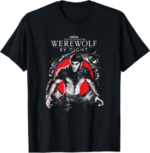 Marvel Werewolf by Night Werewolf Blood Moon Portrait Logo T-Shirt - T-Shirt | Black