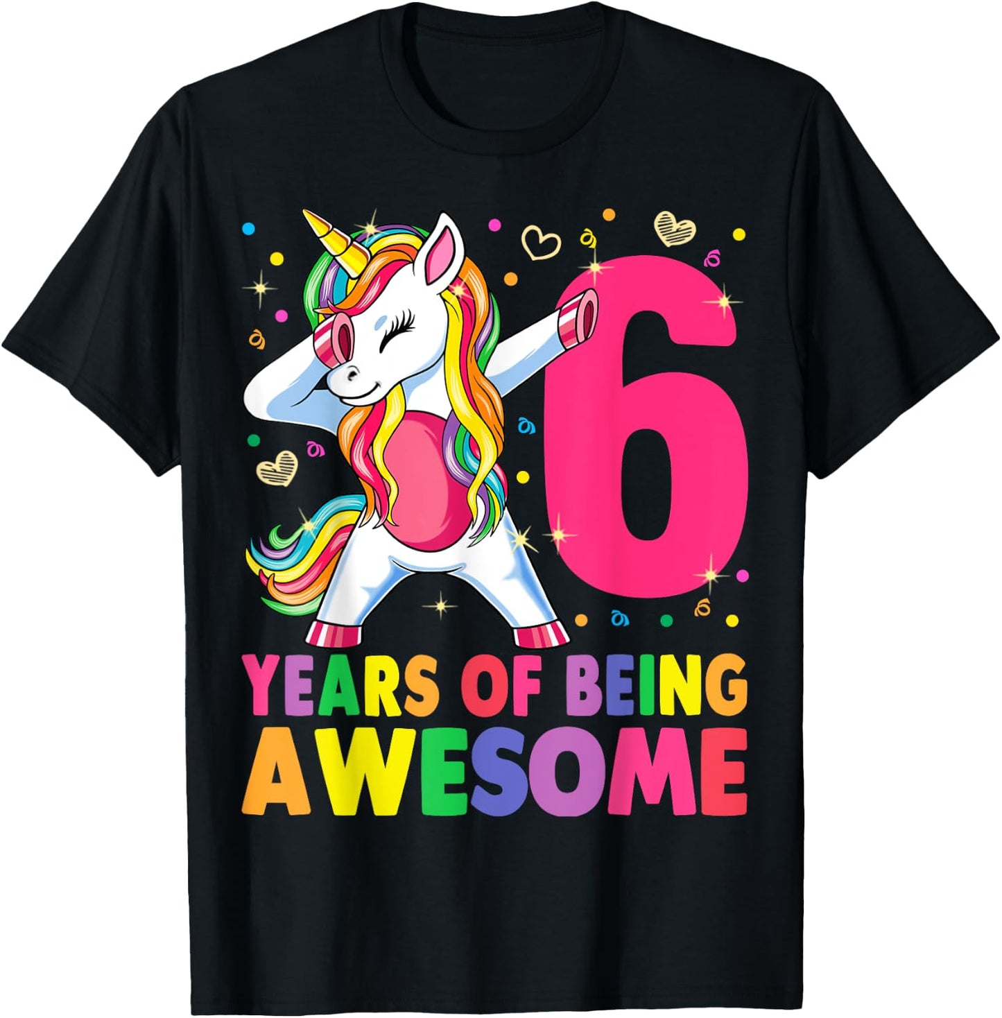 6 Years Old Unicorn Dabbing 6th Birthday Girl Unicorn Party T-Shirt - T-Shirt | Black