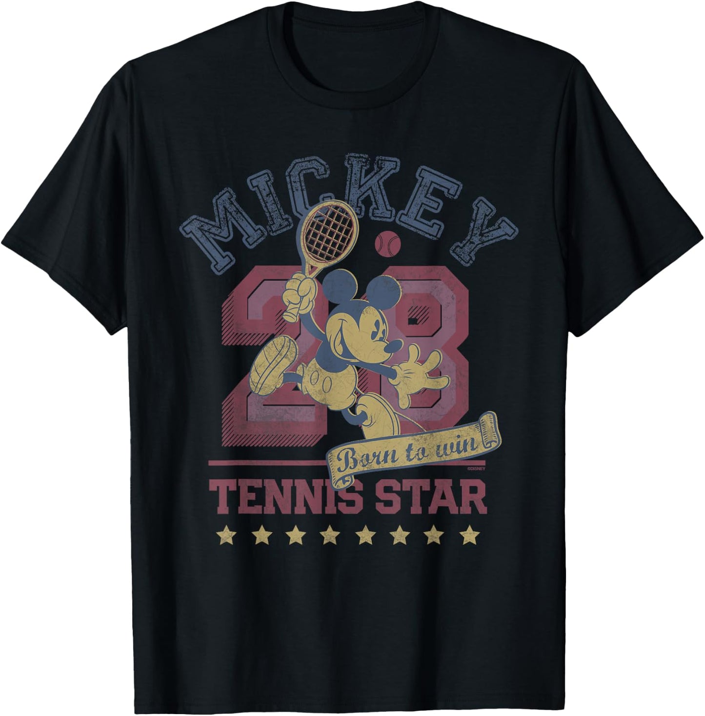 Disney Mickey Mouse Sports Tennis Star 28 Distressed T-Shirt - T-Shirt | Black