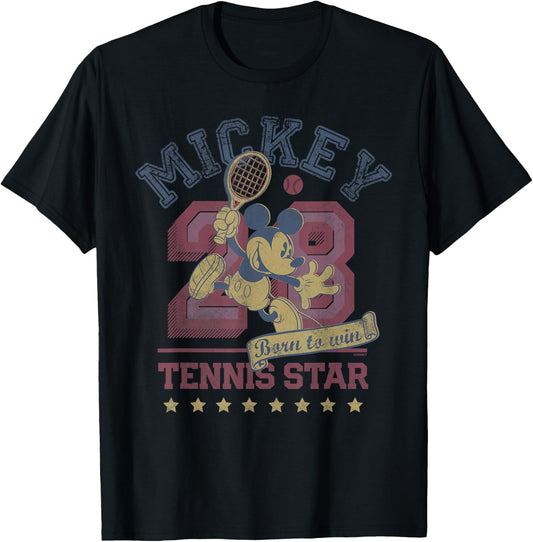 Disney Mickey Mouse Sports Tennis Star 28 Distressed T-Shirt - T-Shirt | Black