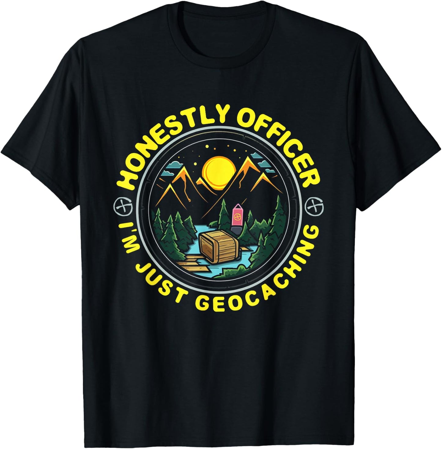 Honestly Officer I'm Just Geocaching Map Reading Geocache T-Shirt - T-Shirt | Black