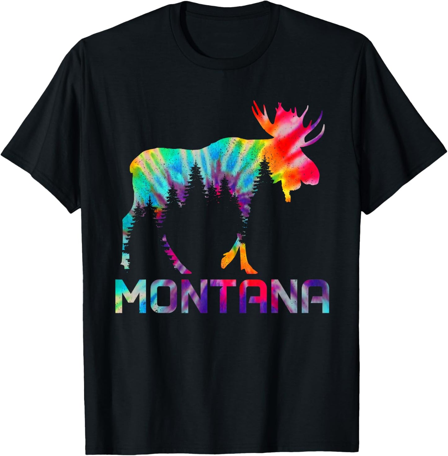 Montana PNW Vintage Tie Dye Souvenir Moose T-Shirt - T-Shirt | Black