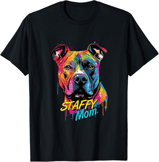 Graffiti American Staffordshire Terrier Mom Staffy Mural Art T-Shirt - T-Shirt | Black