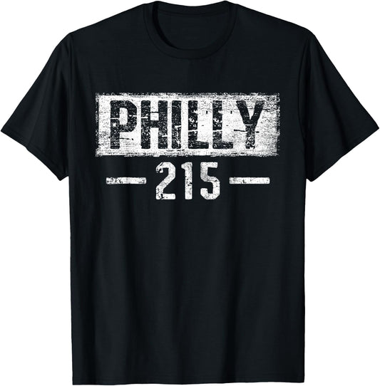 Vintage Retro Philly City 215 Area Code Philadelphia T-Shirt - T-Shirt | Black