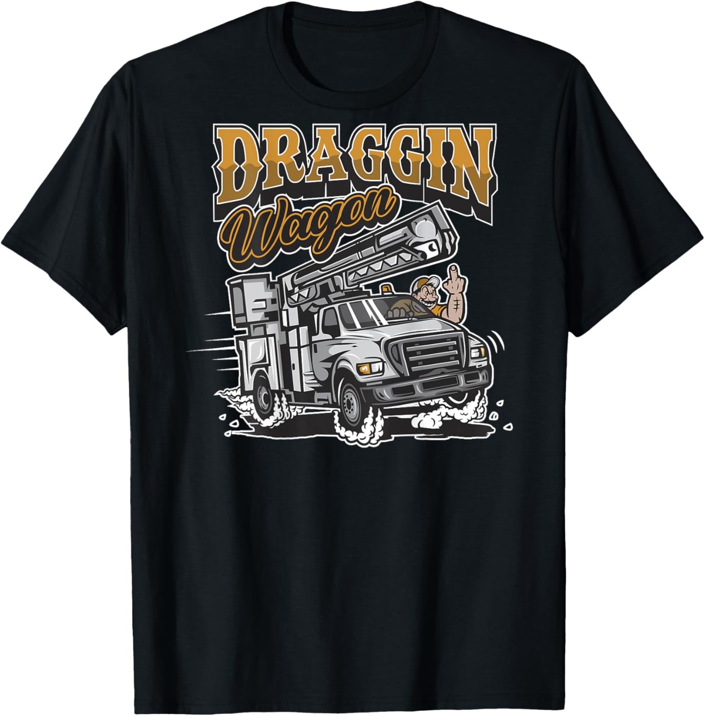 Lineman "Draggin Wagon" Bucket Truck Power Lineman T-Shirt - T-Shirt | Black