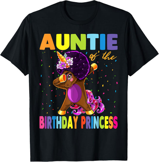 Dabbing Unicorn Afro Auntie of the Birthday Princess T-Shirt - T-Shirt | Black
