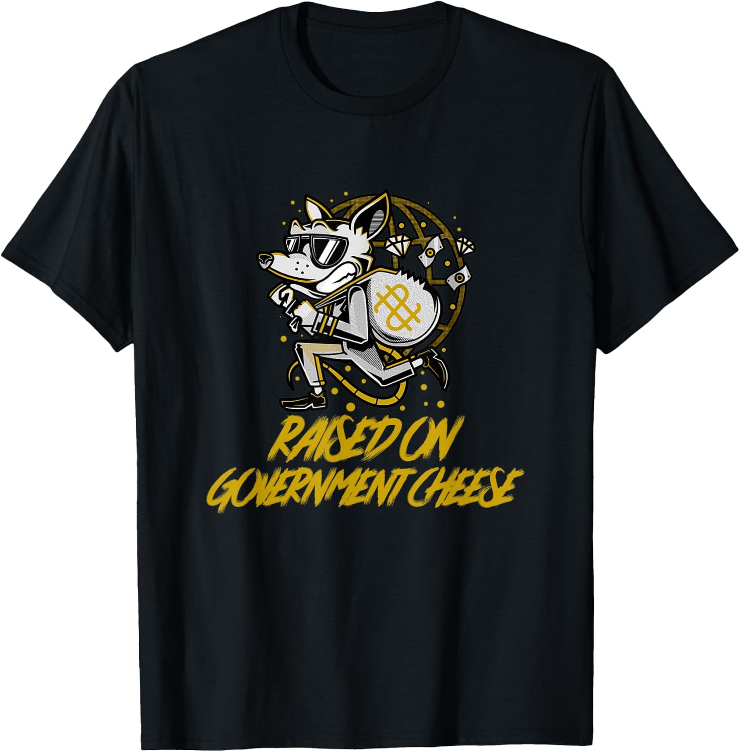 Funny Gangster Raised on Government Cheese Funny Foodstamps T-Shirt - T-Shirt | Black