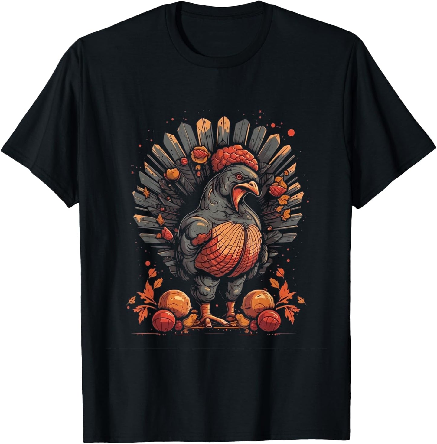 Turkey Fall Leaves Thanksgiving Day Animal Men Women Kids T-Shirt - T-Shirt | Black