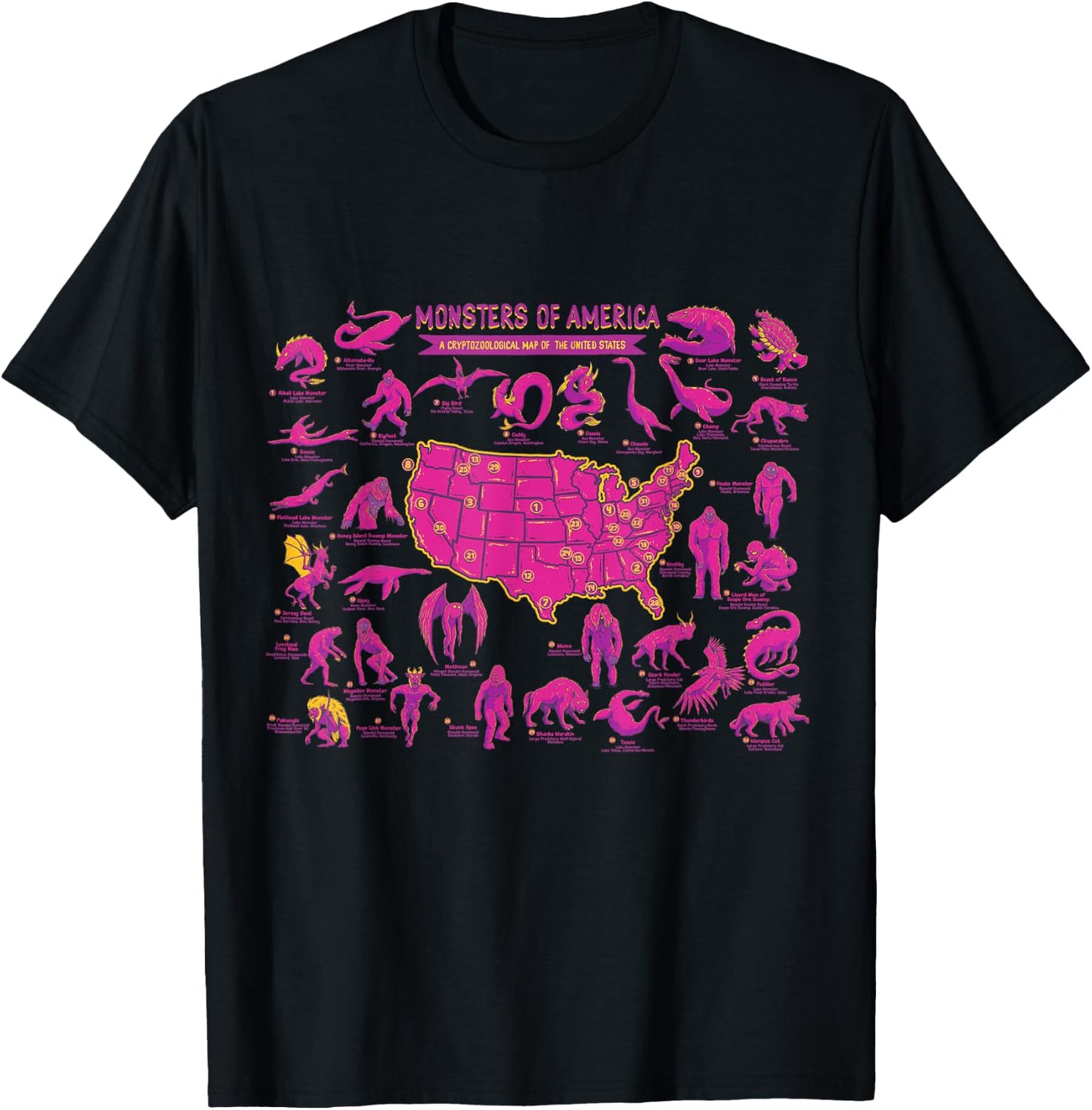 Cryptid Shirt Monster of America Educational Cryptozoology T-Shirt - T-Shirt | Black