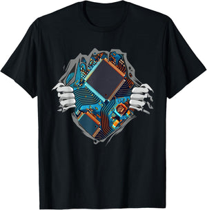 Hardware Computer Engineer CPU Chip Circuit Motherboard T-Shirt - T-Shirt | Black