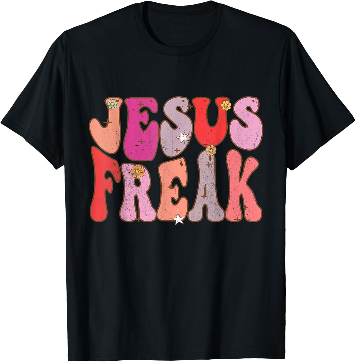 Groovy Retro Vintage Jesus Freak Funny Love Christian T-Shirt - T-Shirt | Black