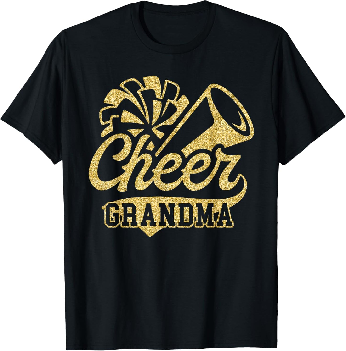 Cheer Grandma Biggest Fan Black Yellow Gold Pom Pom T-Shirt - T-Shirt | Black