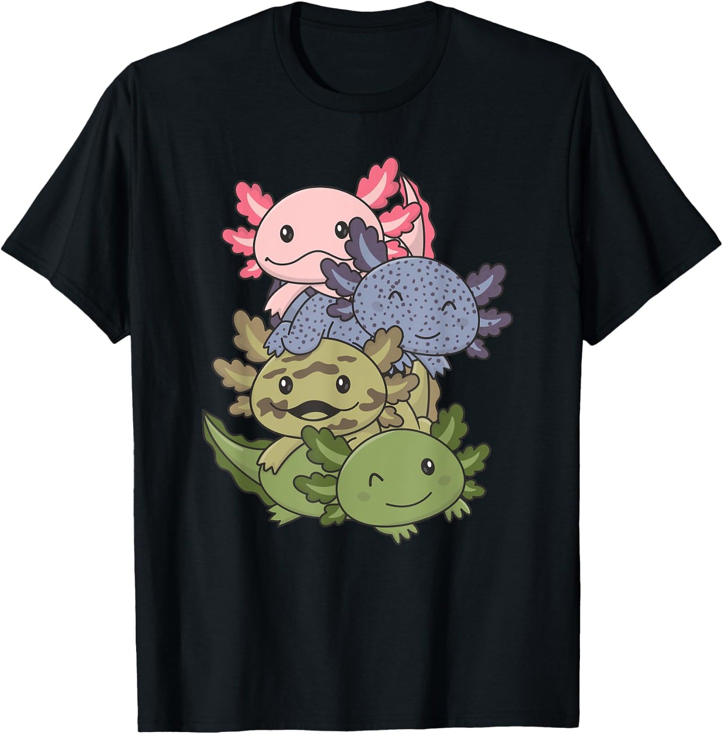 Axolotl Pile Cute Animals Kawaii Anime Funny Axolotl T-Shirt - T-Shirt | Black
