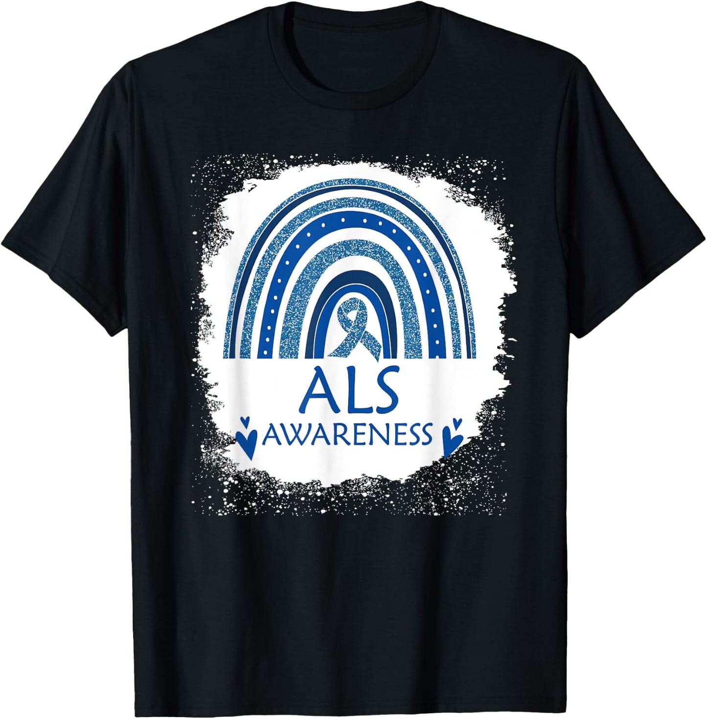 ALS Awareness Bleached Rainbow Blue Ribbon Men T-Shirt - T-Shirt | Black
