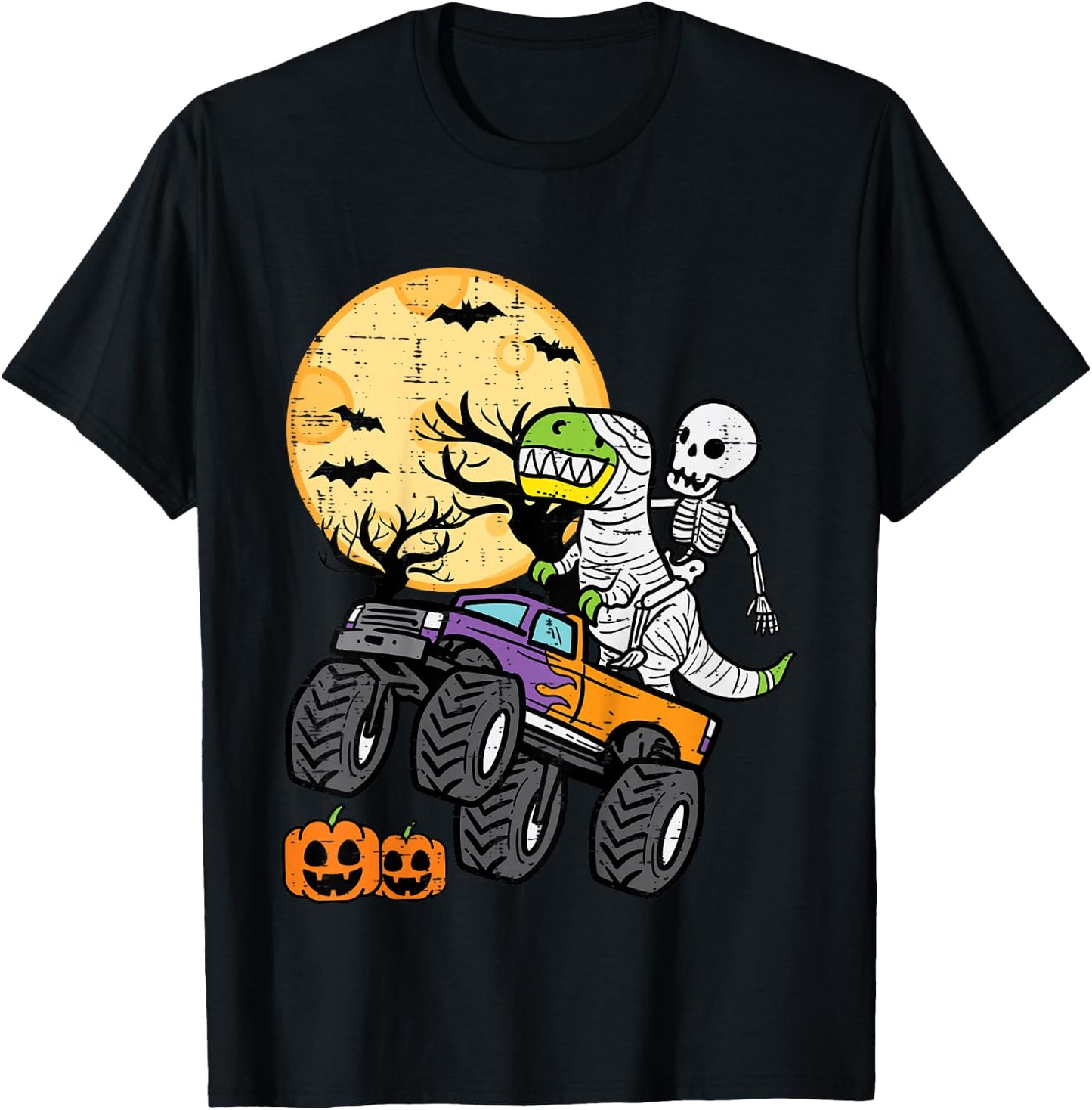 Kids Skeleton Dino Monster Truck Halloween Costume Toddler Boys T-Shirt - T-Shirt | Black