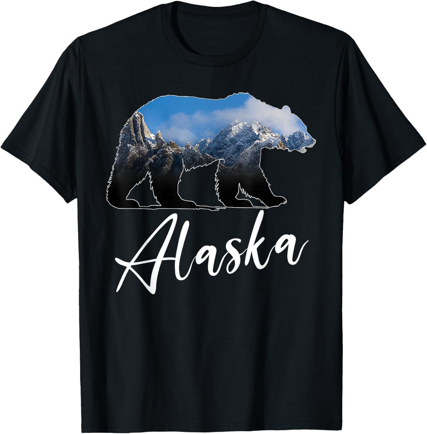 Alaskan Mountains Bear Grizzly Alaska State Souvenirs T-Shirt - T-Shirt | Black