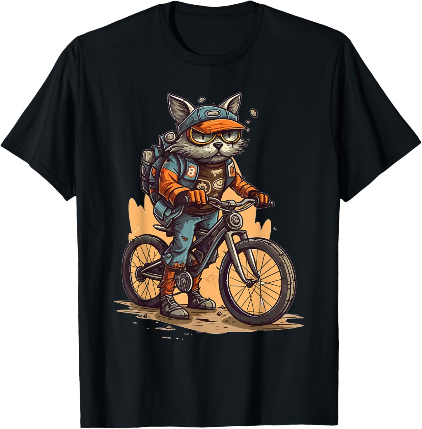 Mountain Biker Cat Cyclist Biking Kitten T-Shirt - T-Shirt | Black