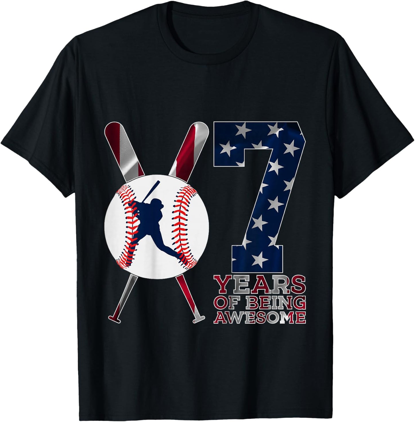 7 Years of Being Awesome Baseball 7th Birthday T-Shirt - T-Shirt | Black