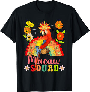 Macaw Squad Flowers Macaw Cute Rainbow Bird Lover Kids T-Shirt - T-Shirt | Black
