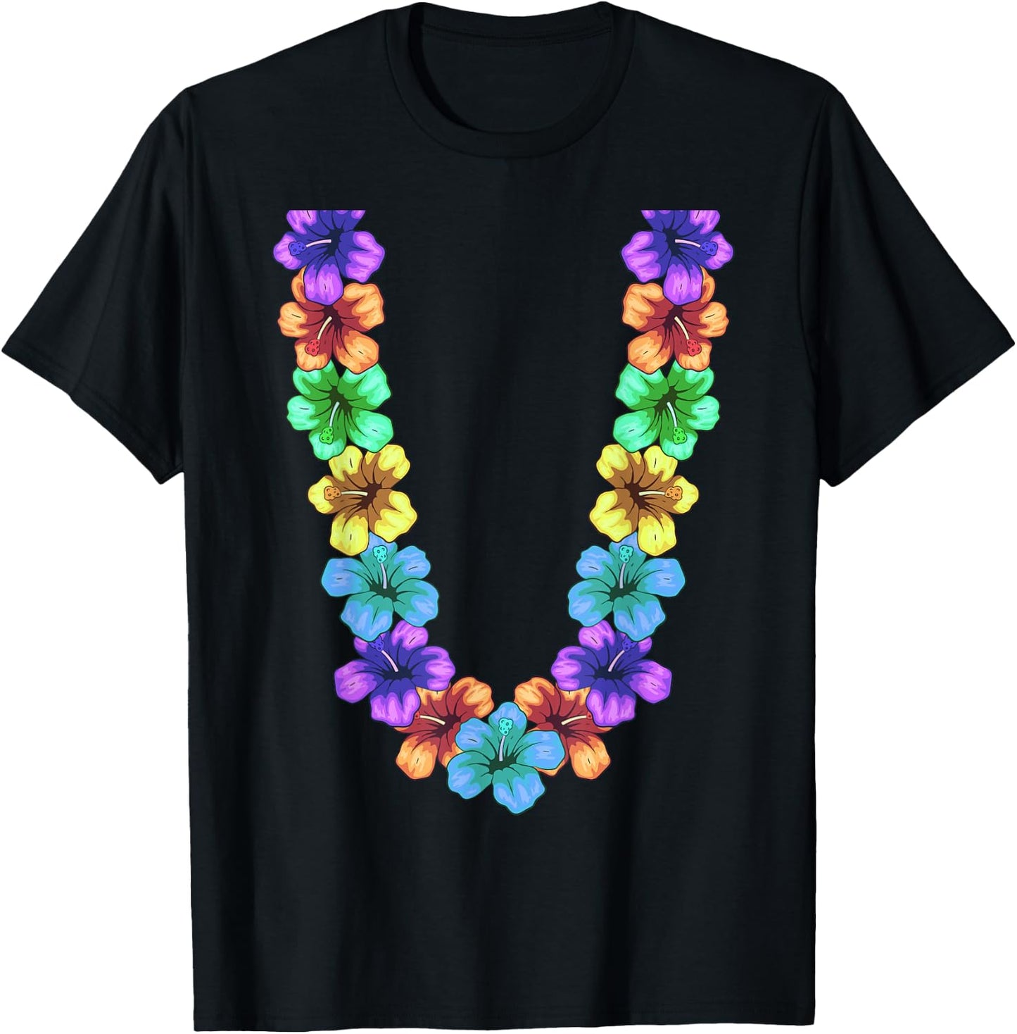 Colorful Hawaiian Flower Chain Tropical Summer Lei Men Women Girls Kids T-Shirt - T-Shirt | Black