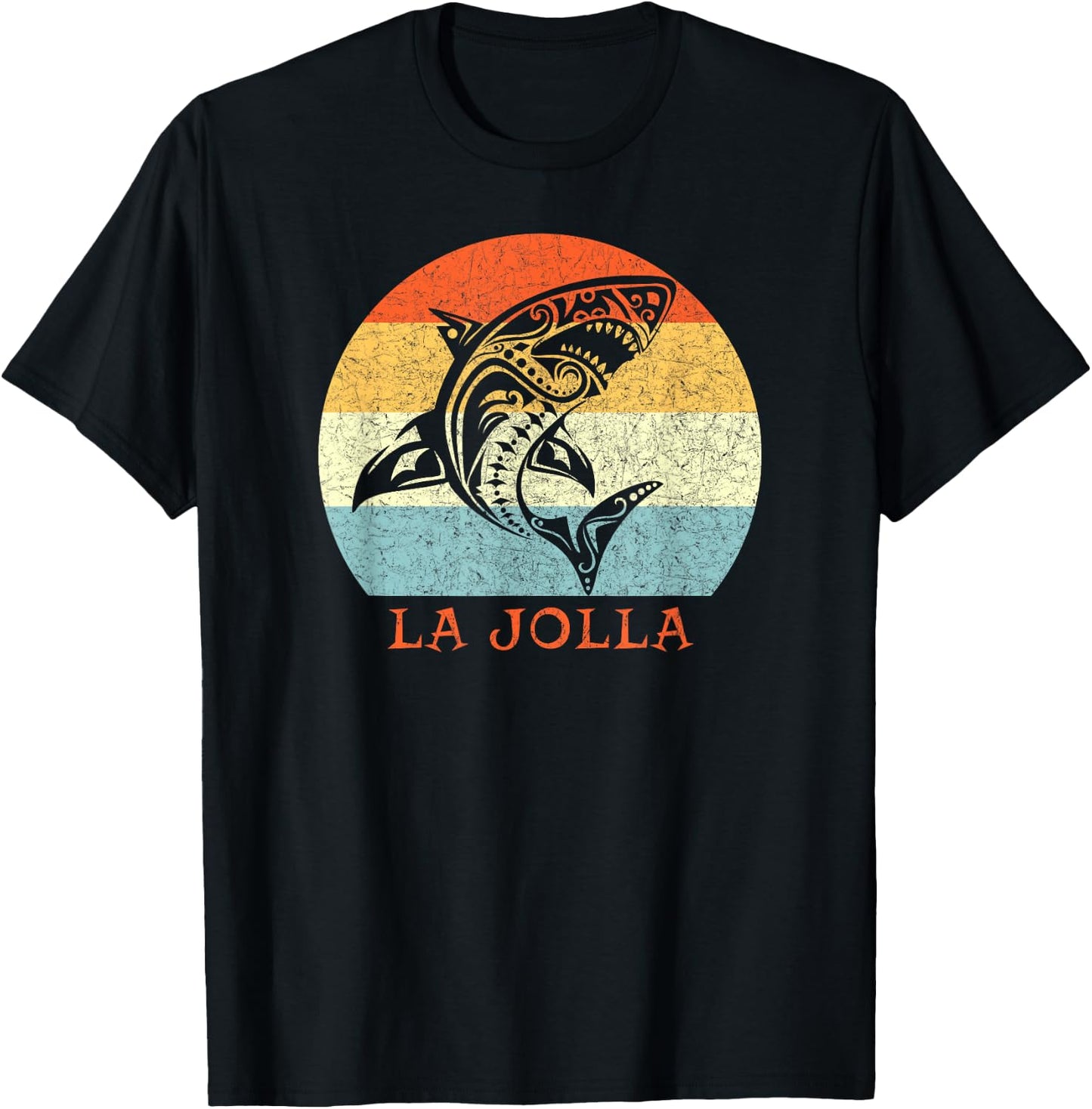 La Jolla, California Vintage Vacation Retro Tribal Shark T-Shirt - T-Shirt | Black