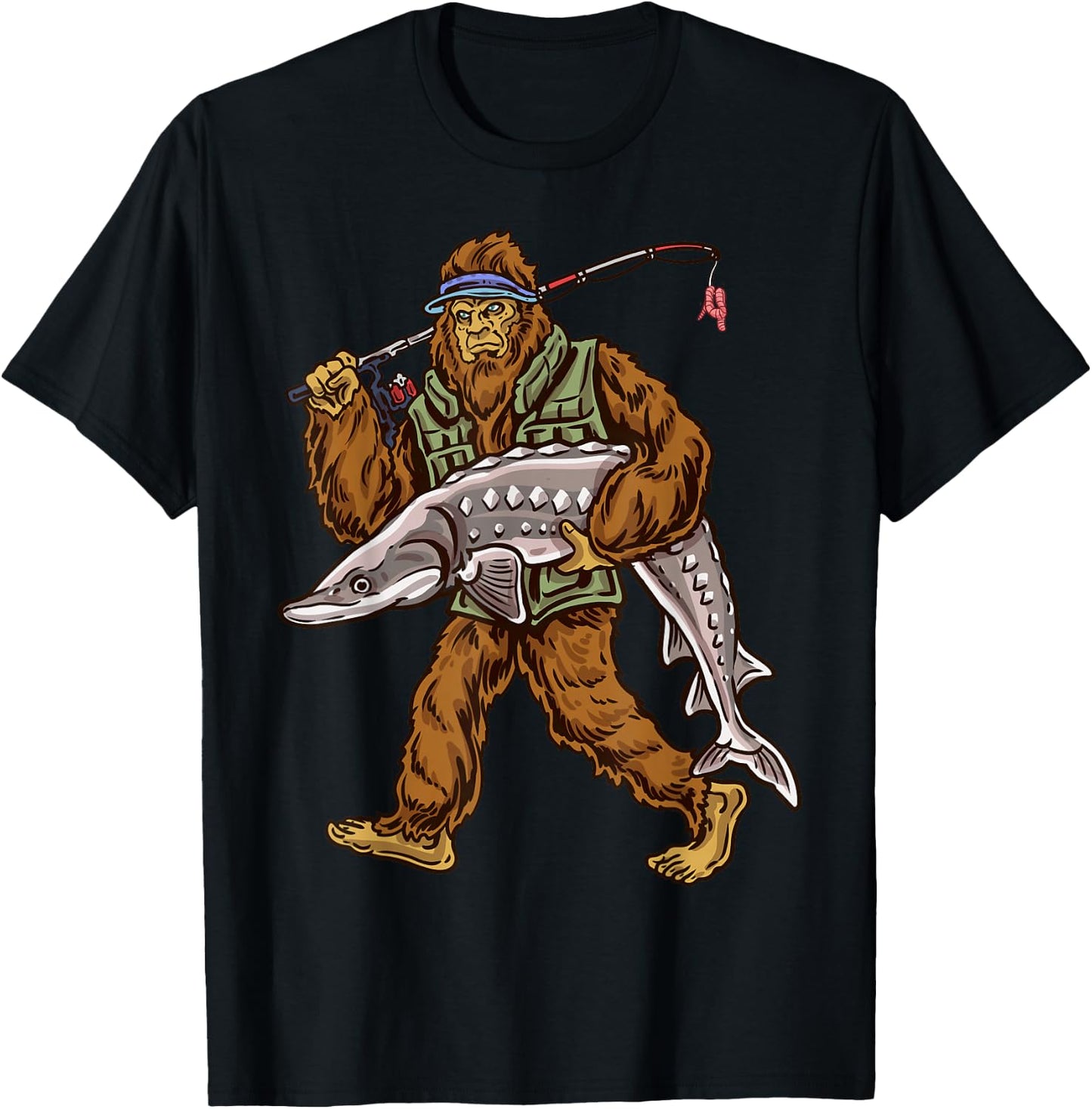 Northern Outdoors Sturgeon Collection Men's Black Sturgeon Fishing Bigfoot Hunting T-Shirt - T-Shirt | Black