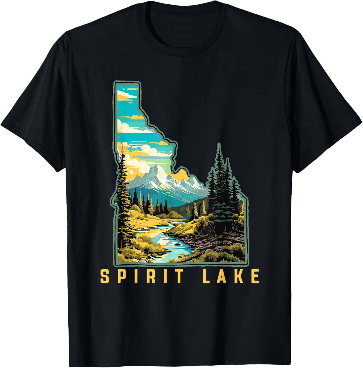 Spirit Lake Idaho State Outdoor Nature Graphic T-Shirt - T-Shirt | Black