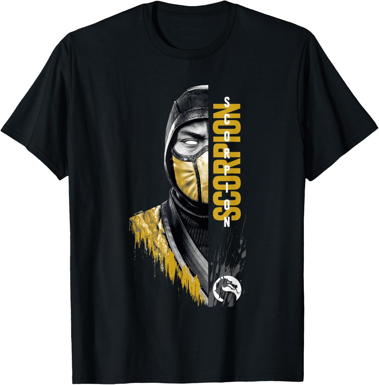 Mortal Kombat Klassic Scorpion Split Face Bust Portrait T-Shirt - T-Shirt | Black