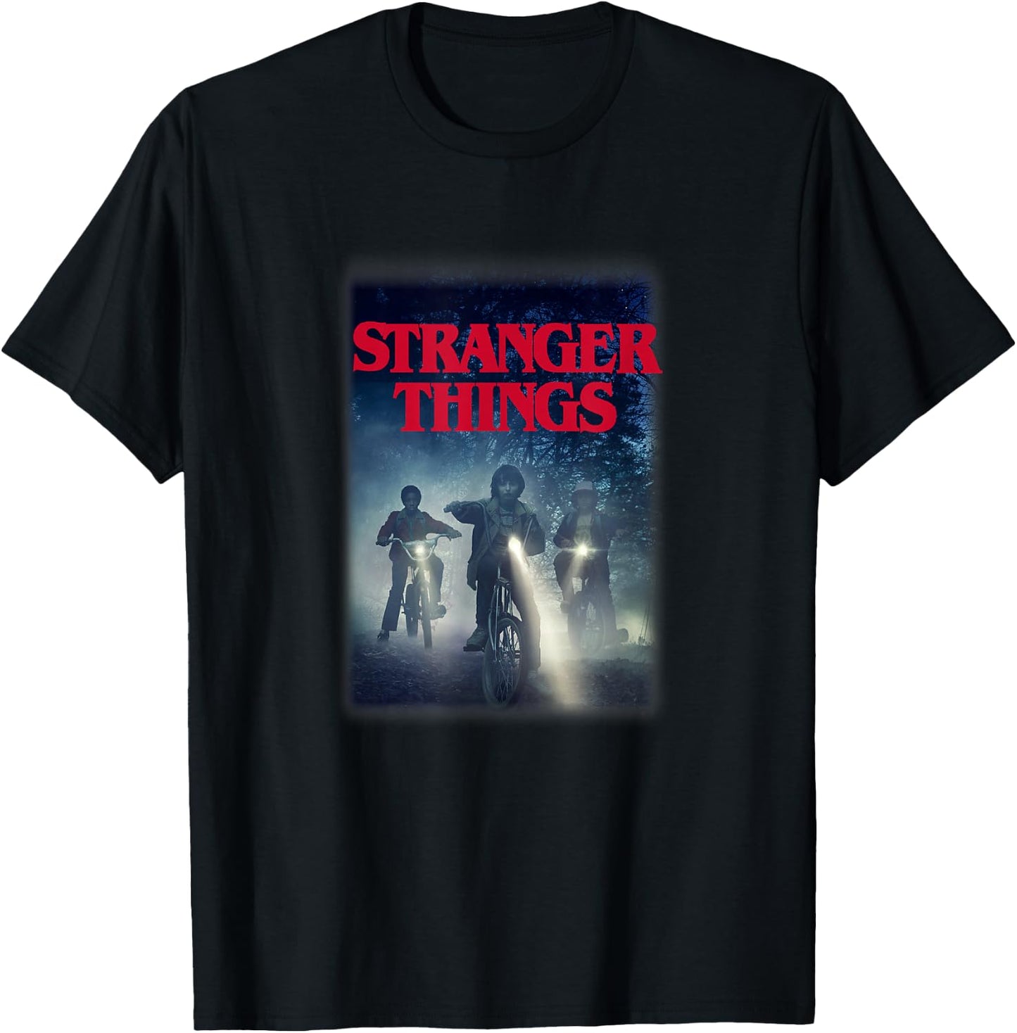 Stranger Things Searching For Will Byers Group Bike Poster T-Shirt - T-Shirt | Black