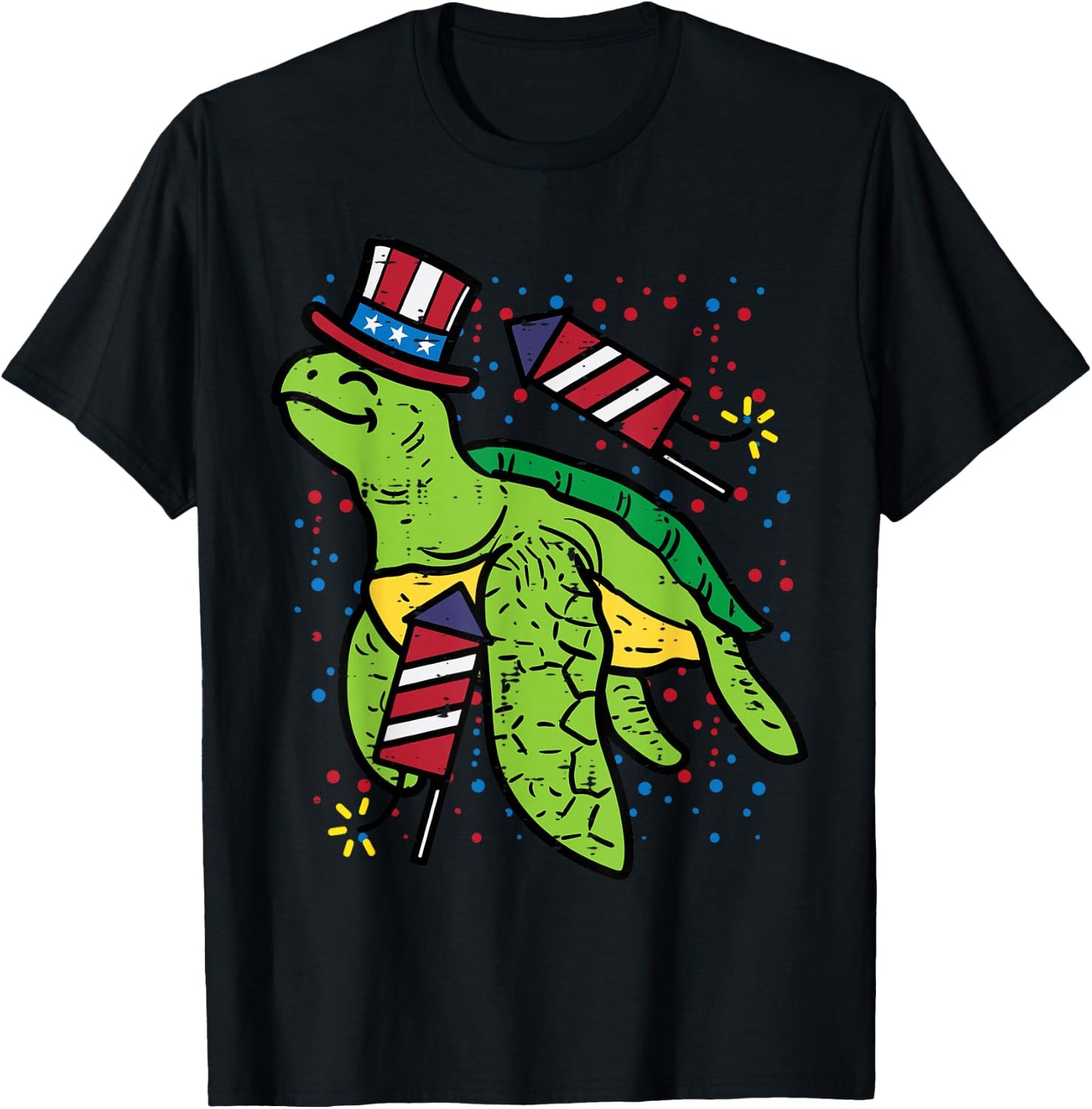 4th Of July Sea Turtle American Flag America Men Women Kids T-Shirt - T-Shirt | Black