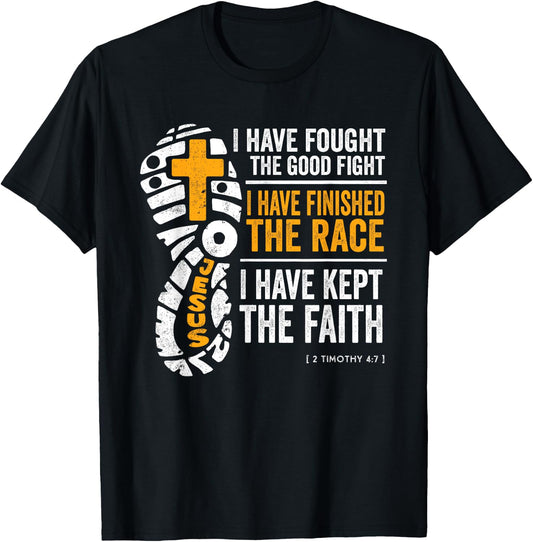 Religious Cross Country Runner 2 Timothy 4:7 Bible Verse T-Shirt - T-Shirt | Black