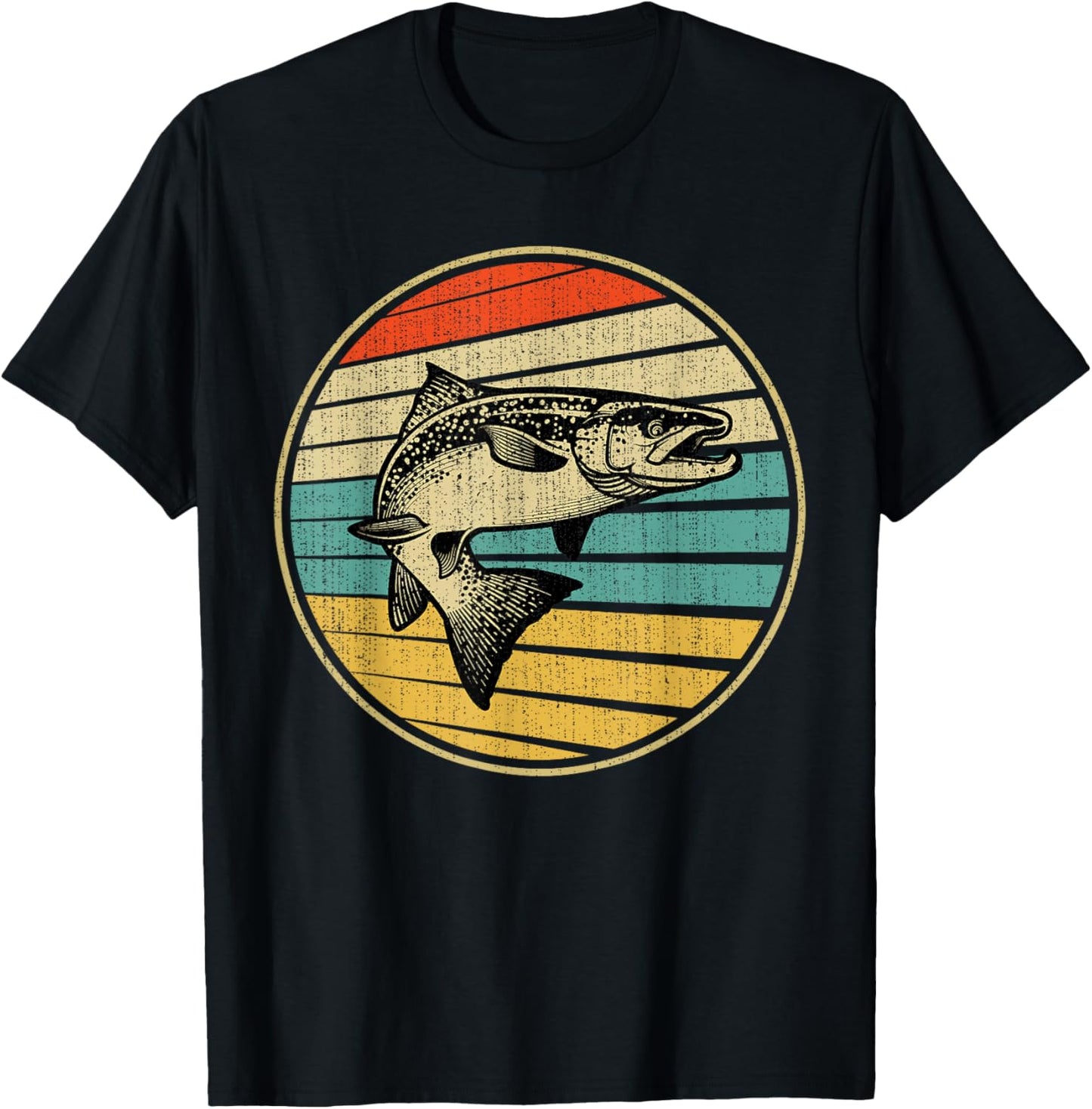 Salmon Fishing Fish Vintage Retro 70s 80s Fisherman Funny T-Shirt - T-Shirt | Black
