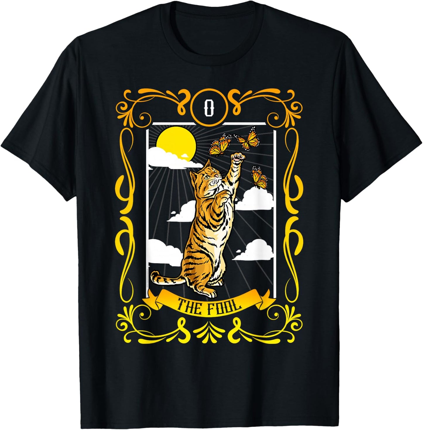 The Fool Cat Arcana Tarot Card Mystical Wiccan T-Shirt - T-Shirt | Black
