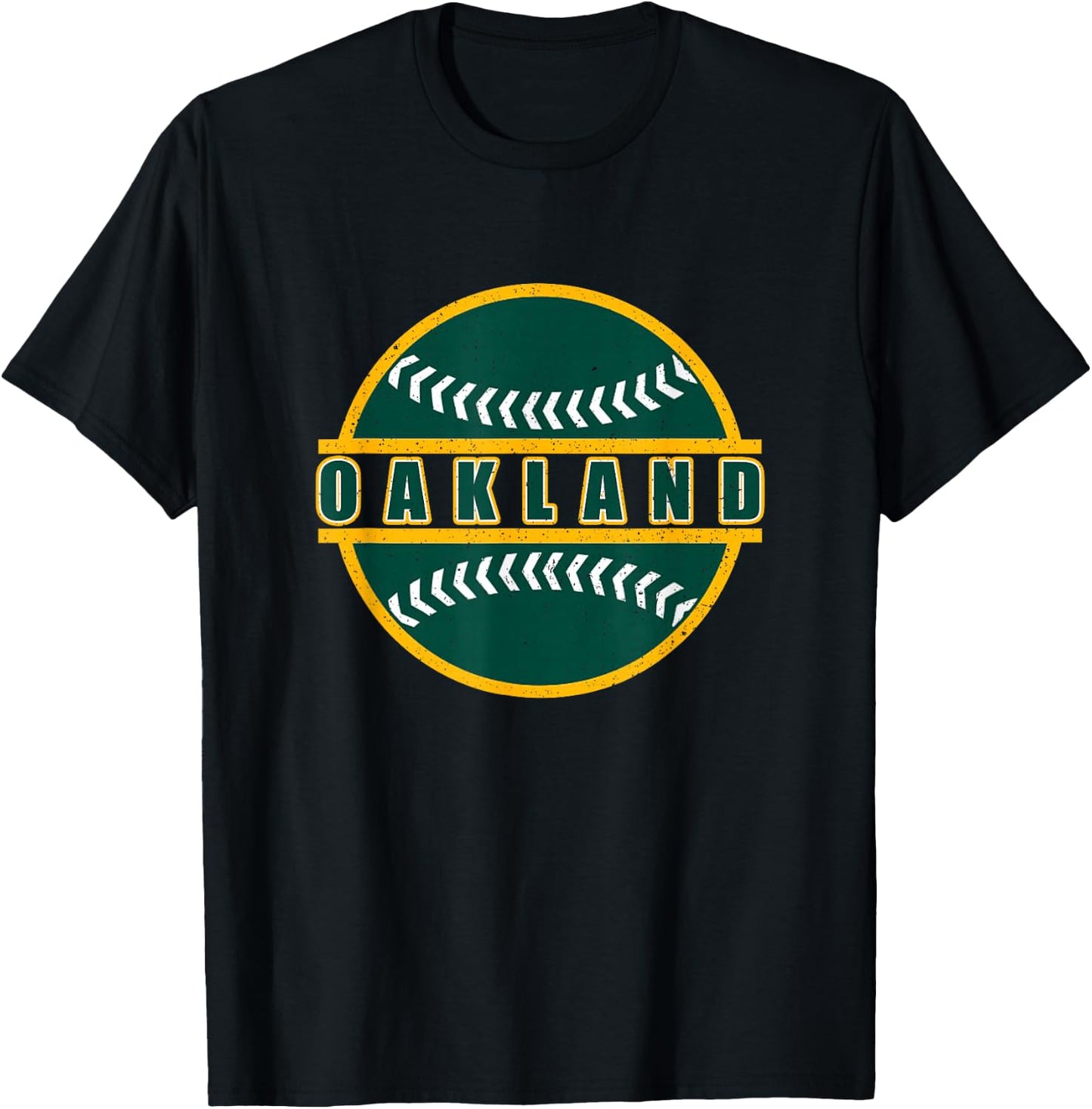 Vintage Oakland California Dark Green Yellow Retro Throwback T-Shirt - T-Shirt | Black