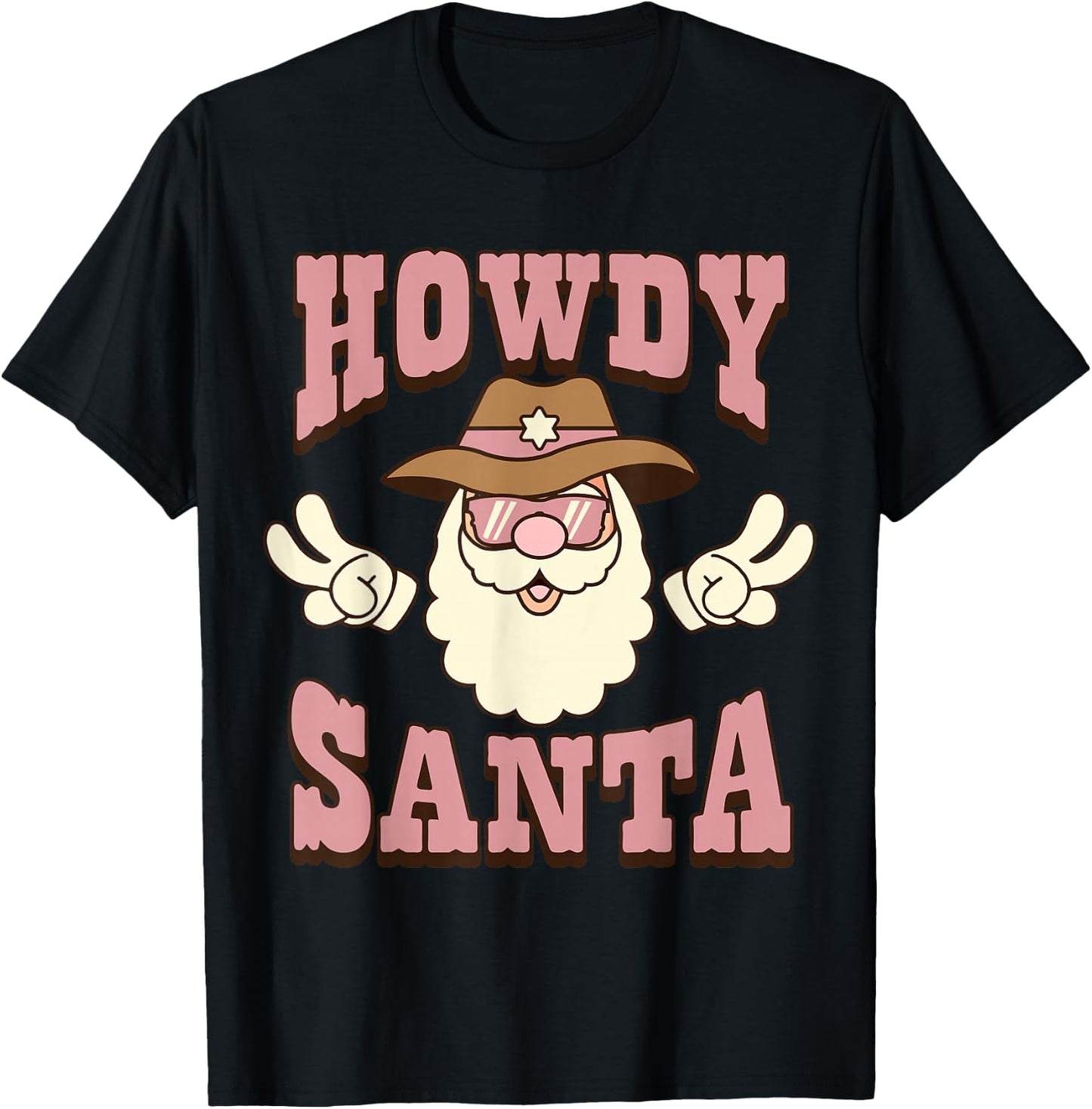 Howdy Santa Country Christmas Cowboy Groovy Retro T-Shirt - T-Shirt | Black