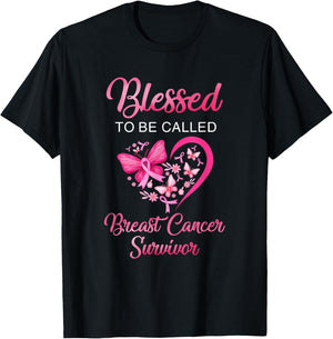 Blessed To Be Called Breast Cancer Survivor Pink Butterfly T-Shirt - T-Shirt | Black
